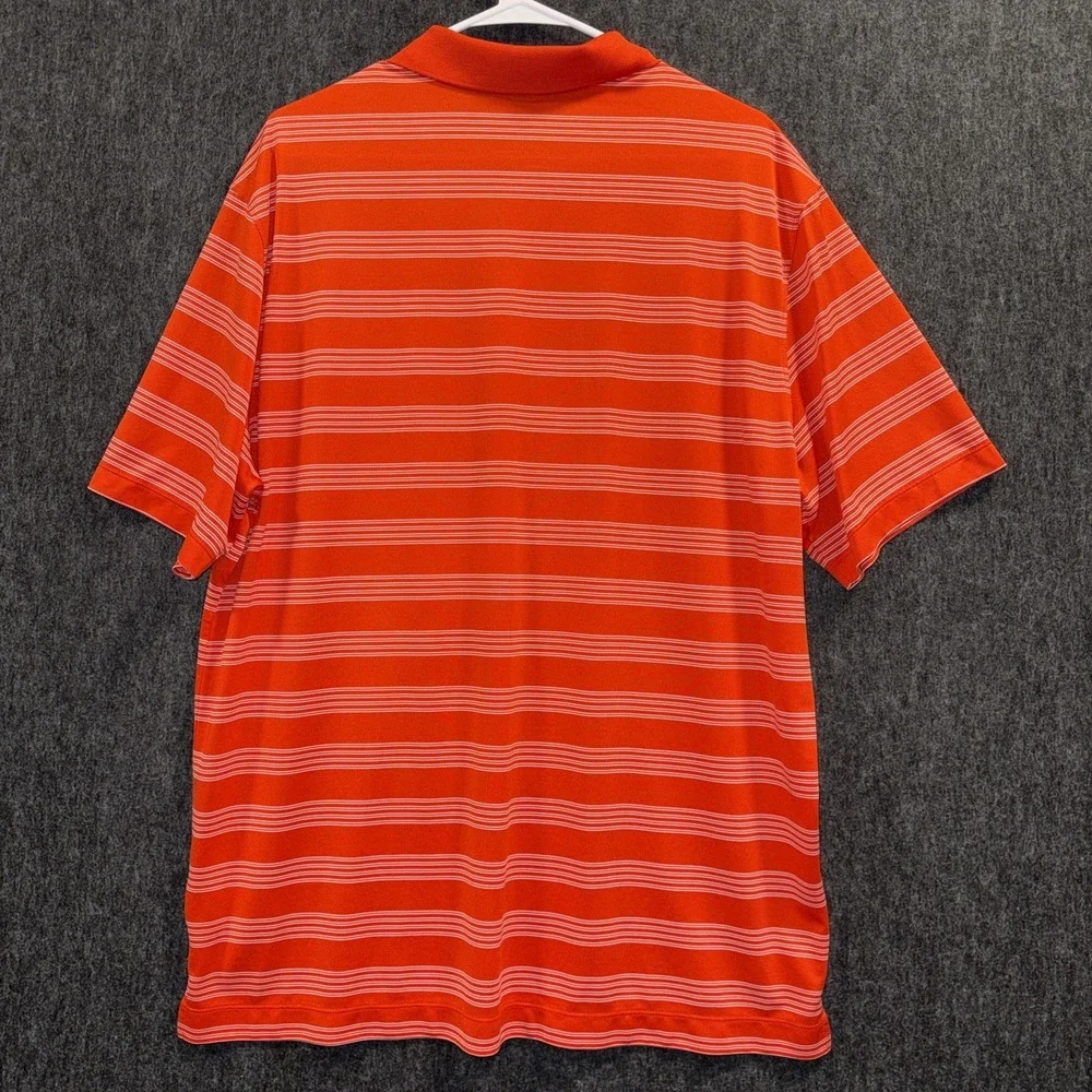 Nike Golf‎ Polo Mens XL Orange White Stripe Dri-Fit Tour Performance Swoosh Logo